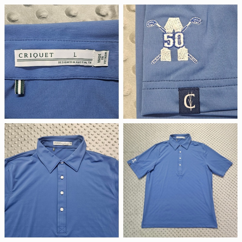 Criquet Performance Polo Shirt Mens Sz. L Blue Lacrosse Logo